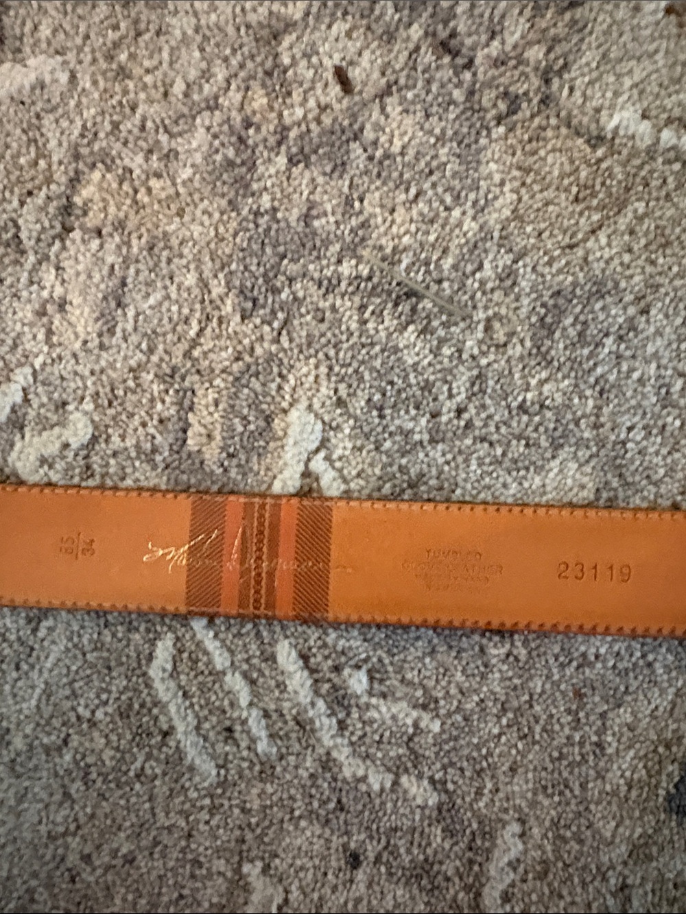 Martin Dingman Tan Leather Belt with Striped Detail